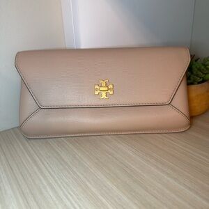 Tory Burch Kira Tan Clutch Sleek Envelope Design